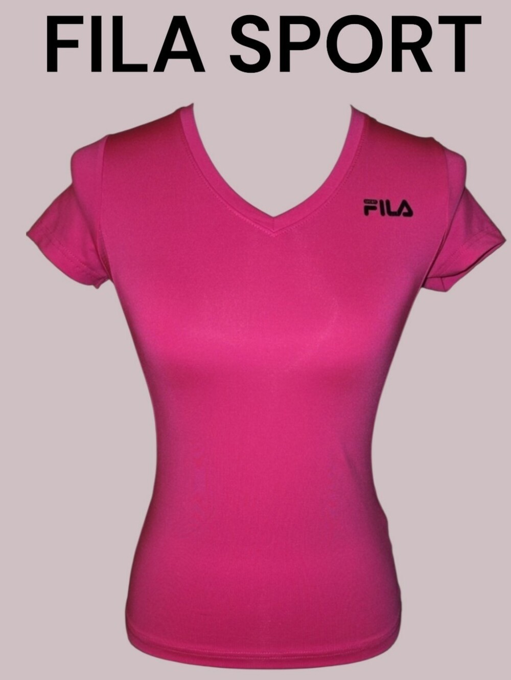 FILA Women's Hot Pink V-Neck Short Sleeve Tee Size: M(10/12)